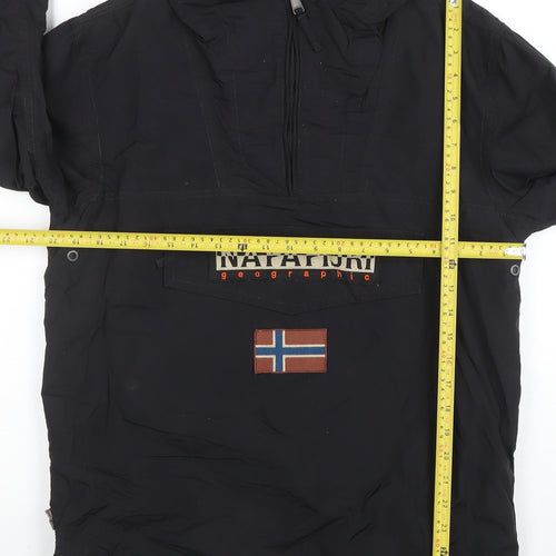 Napapijri Men's Black Small Hooded Anorak Jacket Polyester Lined Waterproof