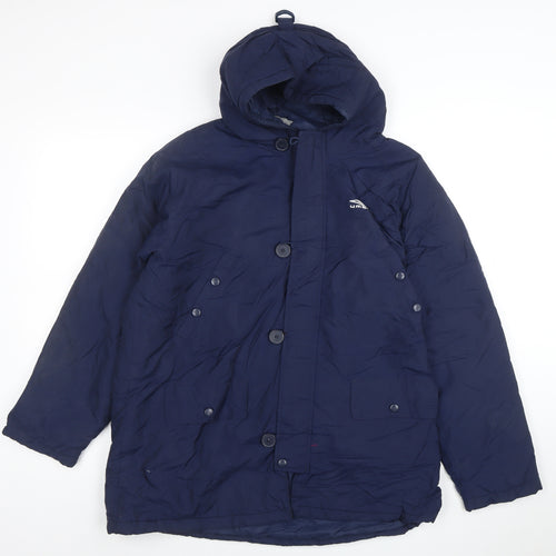 Umbro Boys Blue Hooded Parka Coat 12 Years Nylon Winter Lined Jacket
