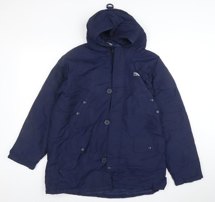 Umbro Boys Blue Hooded Parka Coat 12 Years Nylon Winter Lined Jacket