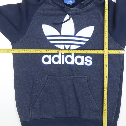 Adidas Mens Blue Pullover Hoodie Small Logo Fleece Sweatshirt