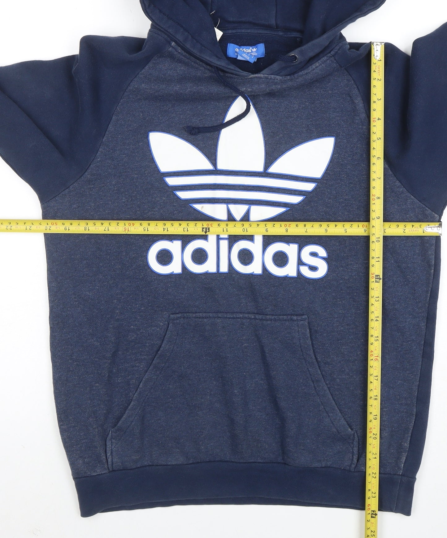 Adidas Mens Blue Pullover Hoodie Small Logo Fleece Sweatshirt