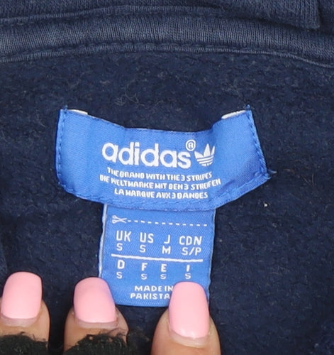 Adidas Mens Blue Pullover Hoodie Small Logo Fleece Sweatshirt