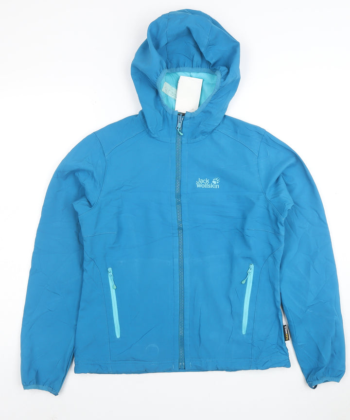 Jack Wolfskin Women Blue Softshell Hooded Jacket Size 10