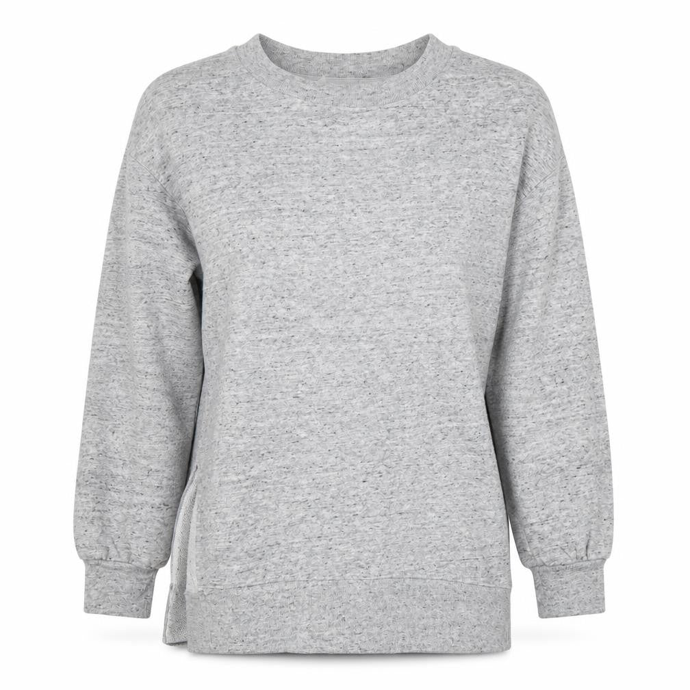 Front view of Gap women’s grey long sleeve pullover sweatshirt, size S