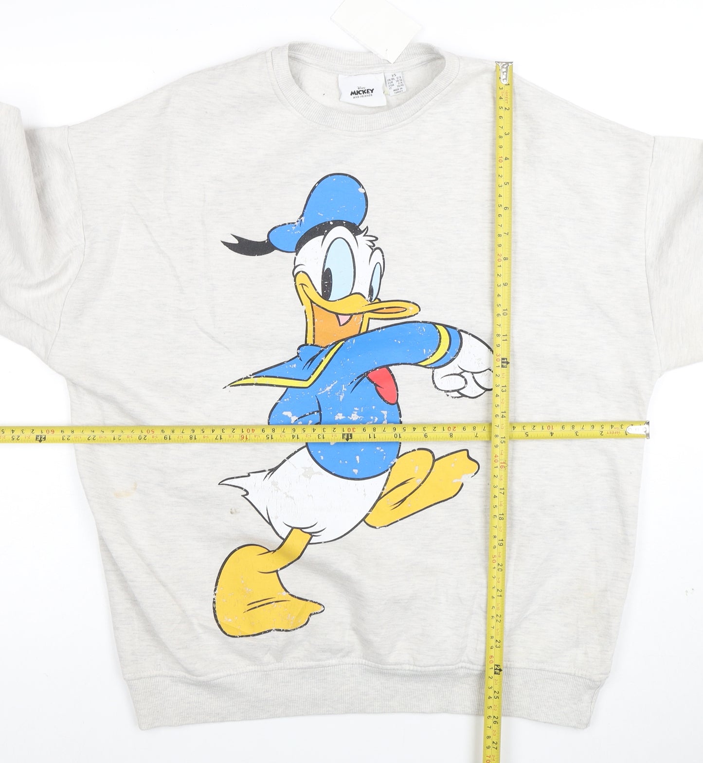 Disney Unisex Grey Donald Duck Graphic Pullover Sweatshirt XS
