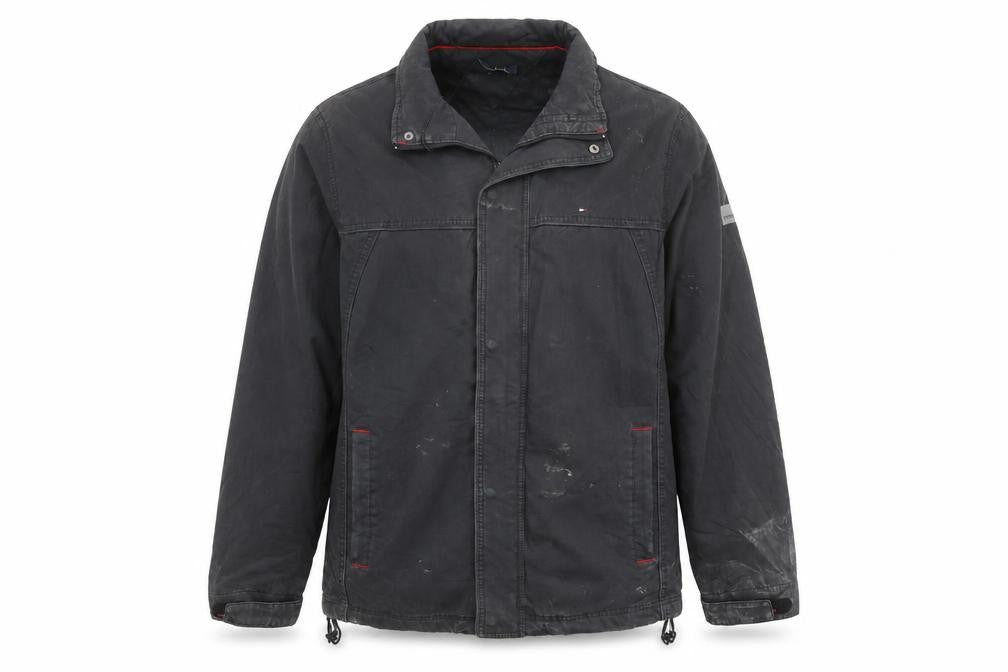 Front view of Tommy Hilfiger Men’s Black XL Windbreaker Jacket Cotton Nylon