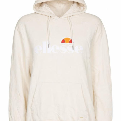 Ellesse Women Beige Pullover Hoodie UK 12 Logo Print Cotton Blend