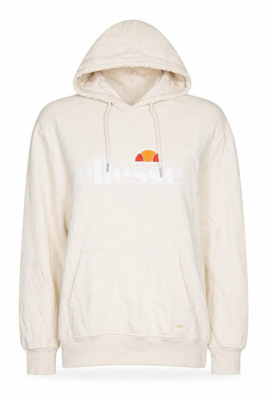 Front view of Ellesse Women Beige Pullover Hoodie UK 12 Logo Print Cotton Blend