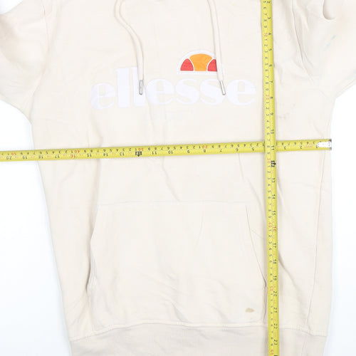 Ellesse Women Beige Pullover Hoodie UK 12 Logo Print Cotton Blend