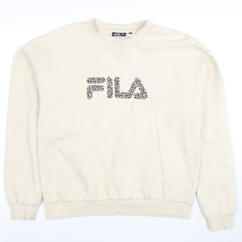 Ellesse Womens Beige Leopard Logo Pullover Sweatshirt UK 12