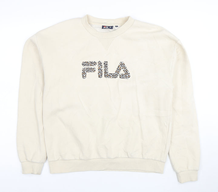 Ellesse Womens Beige Leopard Logo Pullover Sweatshirt UK 12