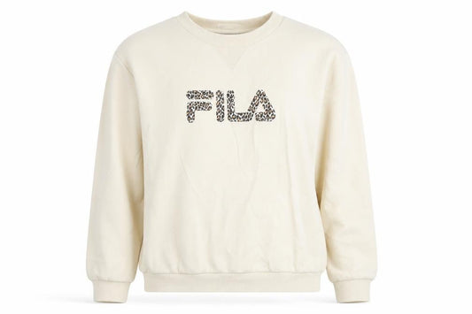 Front view of Ellesse women’s beige leopard logo pullover sweatshirt uk 12