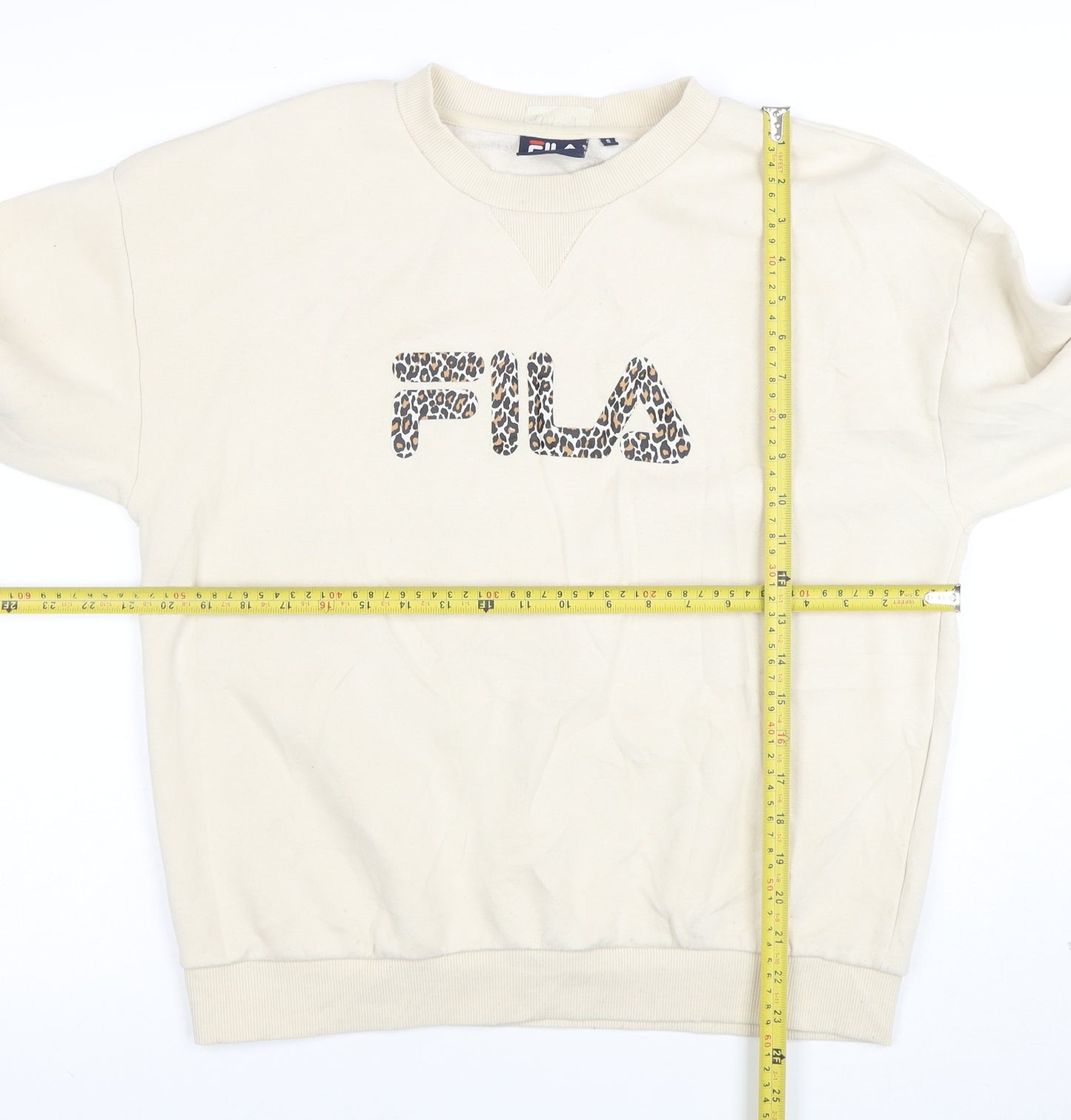 Ellesse Womens Beige Leopard Logo Pullover Sweatshirt UK 12