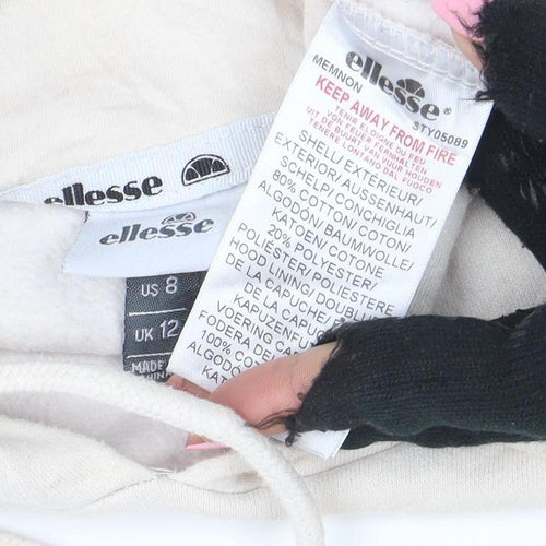 Ellesse Womens Beige Leopard Logo Pullover Sweatshirt UK 12