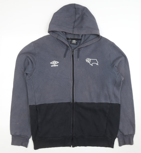Umbro Mens Grey Black Full Zip Hoodie XL Derby County Logo