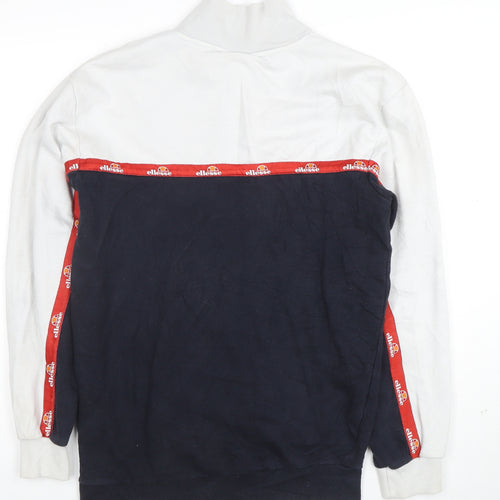 Ellesse Women White Navy 1/2 Zip Logo Sweatshirt UK 10 Cotton Blend