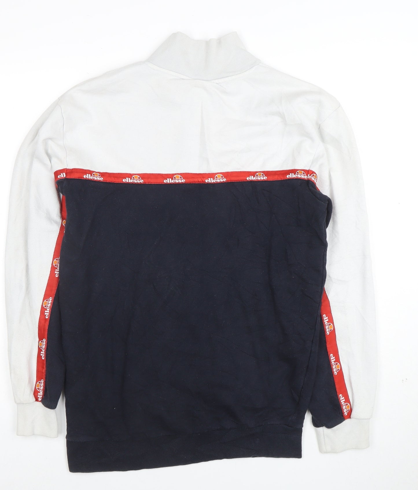 Ellesse Women White Navy 1/2 Zip Logo Sweatshirt UK 10 Cotton Blend