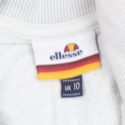 Ellesse Women White Navy 1/2 Zip Logo Sweatshirt UK 10 Cotton Blend