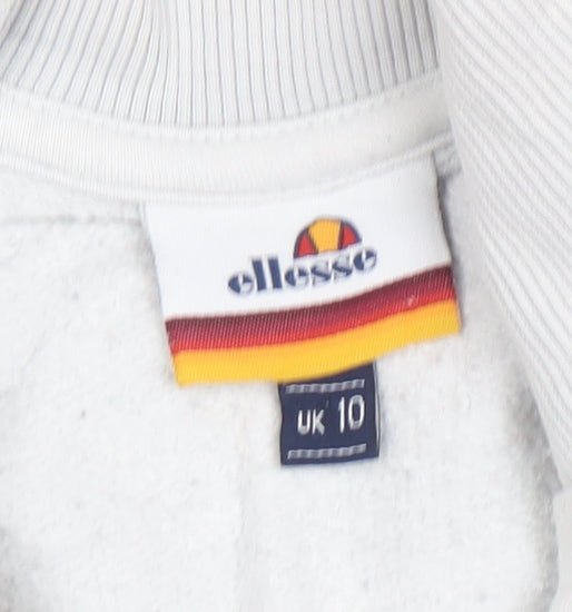 Ellesse Women White Navy 1/2 Zip Logo Sweatshirt UK 10 Cotton Blend