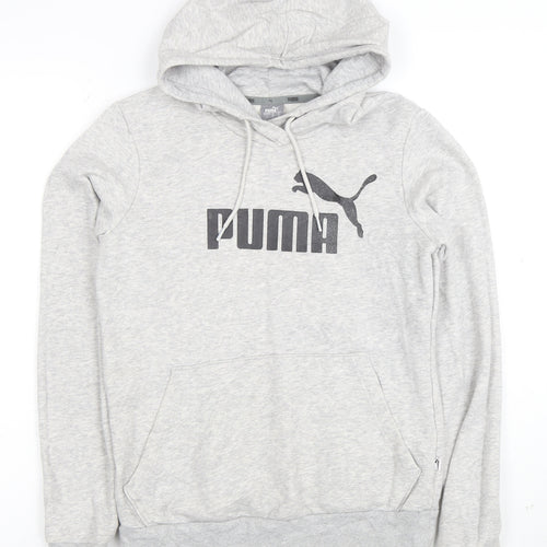 Puma Women Grey Hooded Pullover Sweatshirt Size 10 UK Classic Style