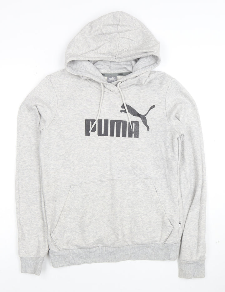 Puma Women Grey Hooded Pullover Sweatshirt Size 10 UK Classic Style