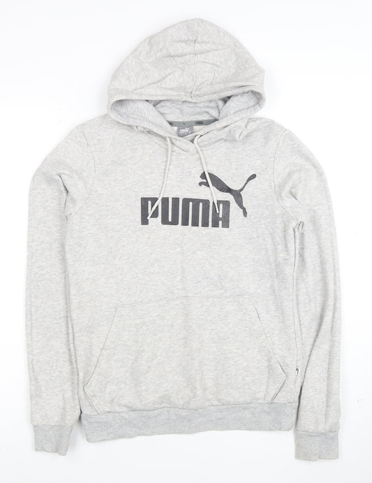 Puma Women Grey Hooded Pullover Sweatshirt Size 10 UK Classic Style