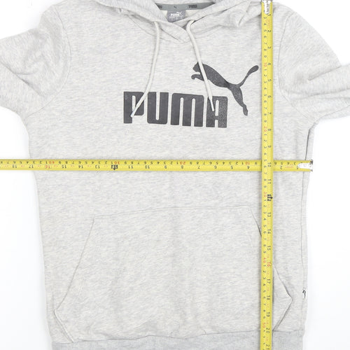 Puma Women Grey Hooded Pullover Sweatshirt Size 10 UK Classic Style