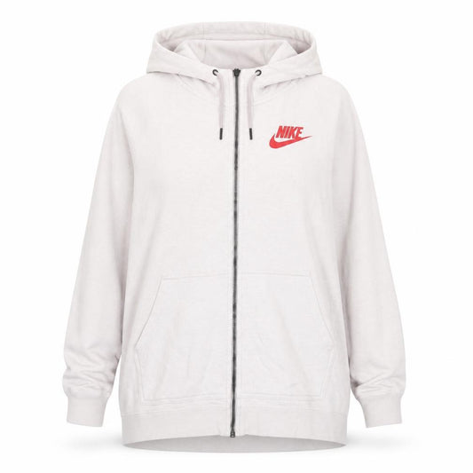 Front view of Nike Women Beige Full Zip Hoodie 2X Cotton Blend Casual