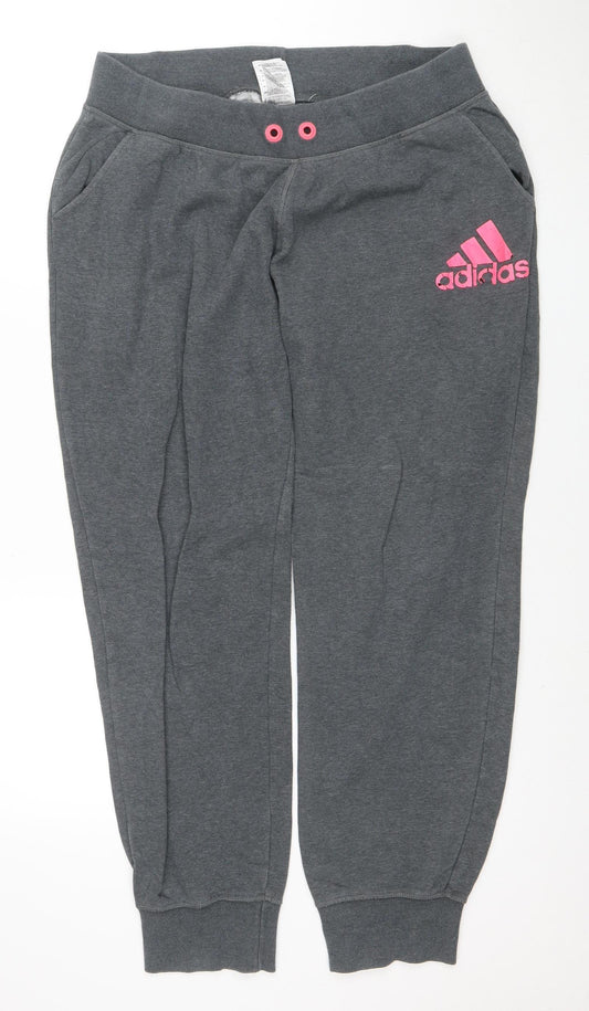 Adidas Womens Grey Jogger Trousers L Cotton Blend Activewear