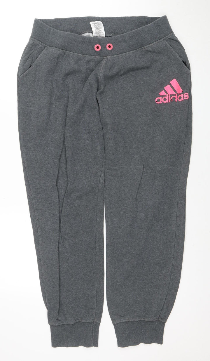 Adidas Womens Grey Jogger Trousers L Cotton Blend Activewear