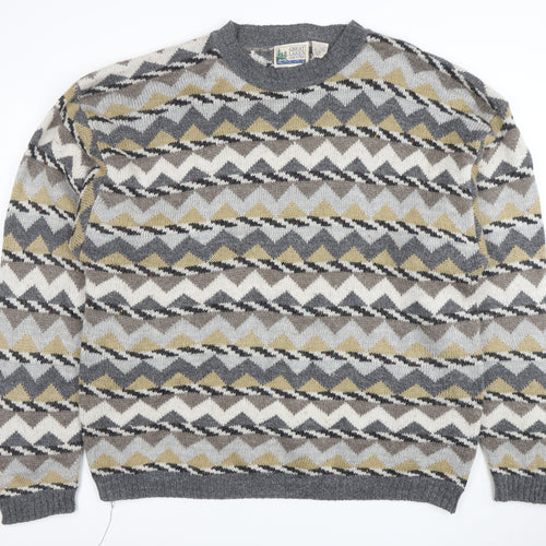 Great Lakes Country Men's Grey XL Geometric Wool Blend Retro Jumper