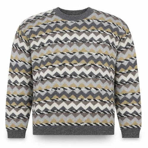 Great Lakes Country Men's Grey XL Geometric Wool Blend Retro Jumper
