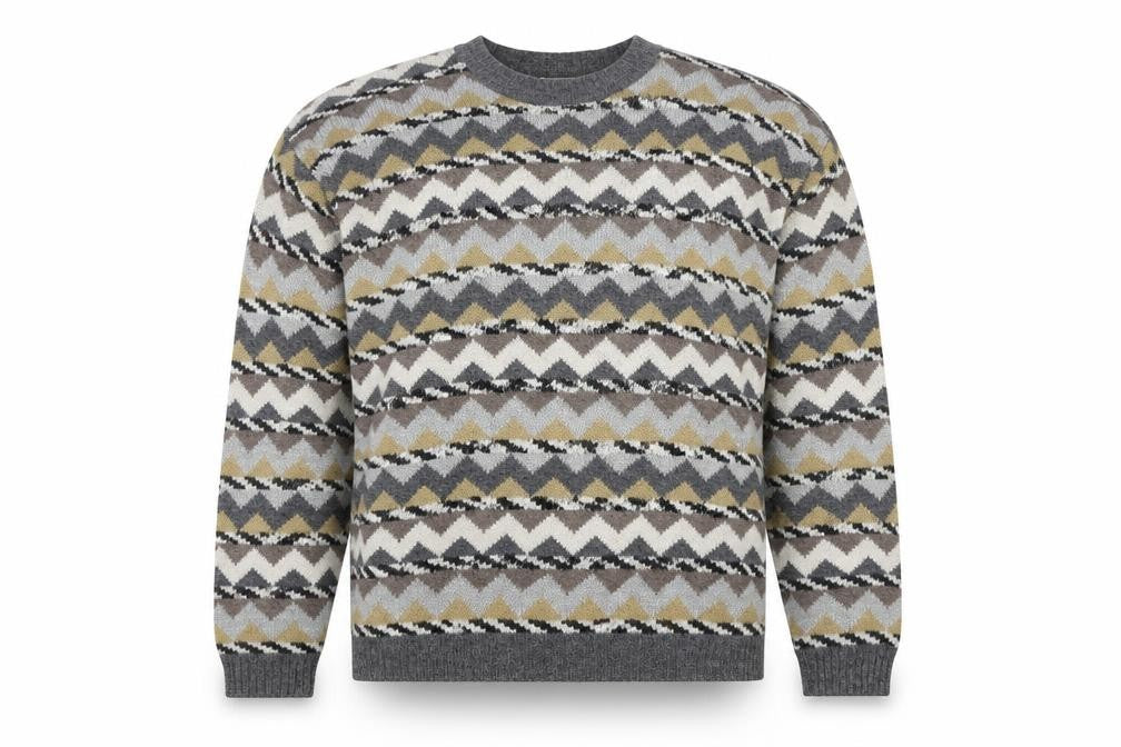 Great Lakes Country Men's Grey XL Geometric Wool Blend Retro Jumper
