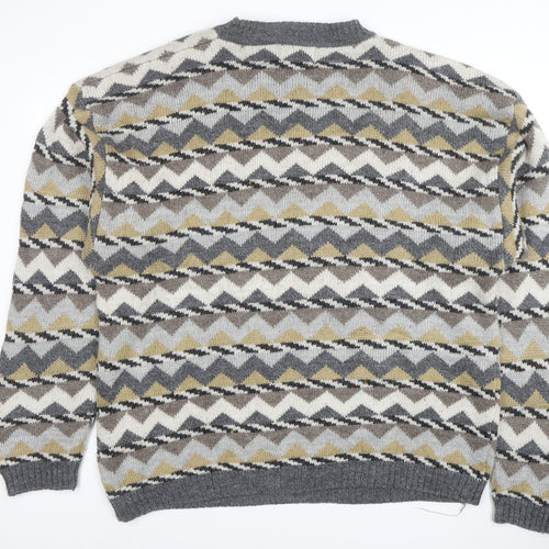Great Lakes Country Men's Grey XL Geometric Wool Blend Retro Jumper