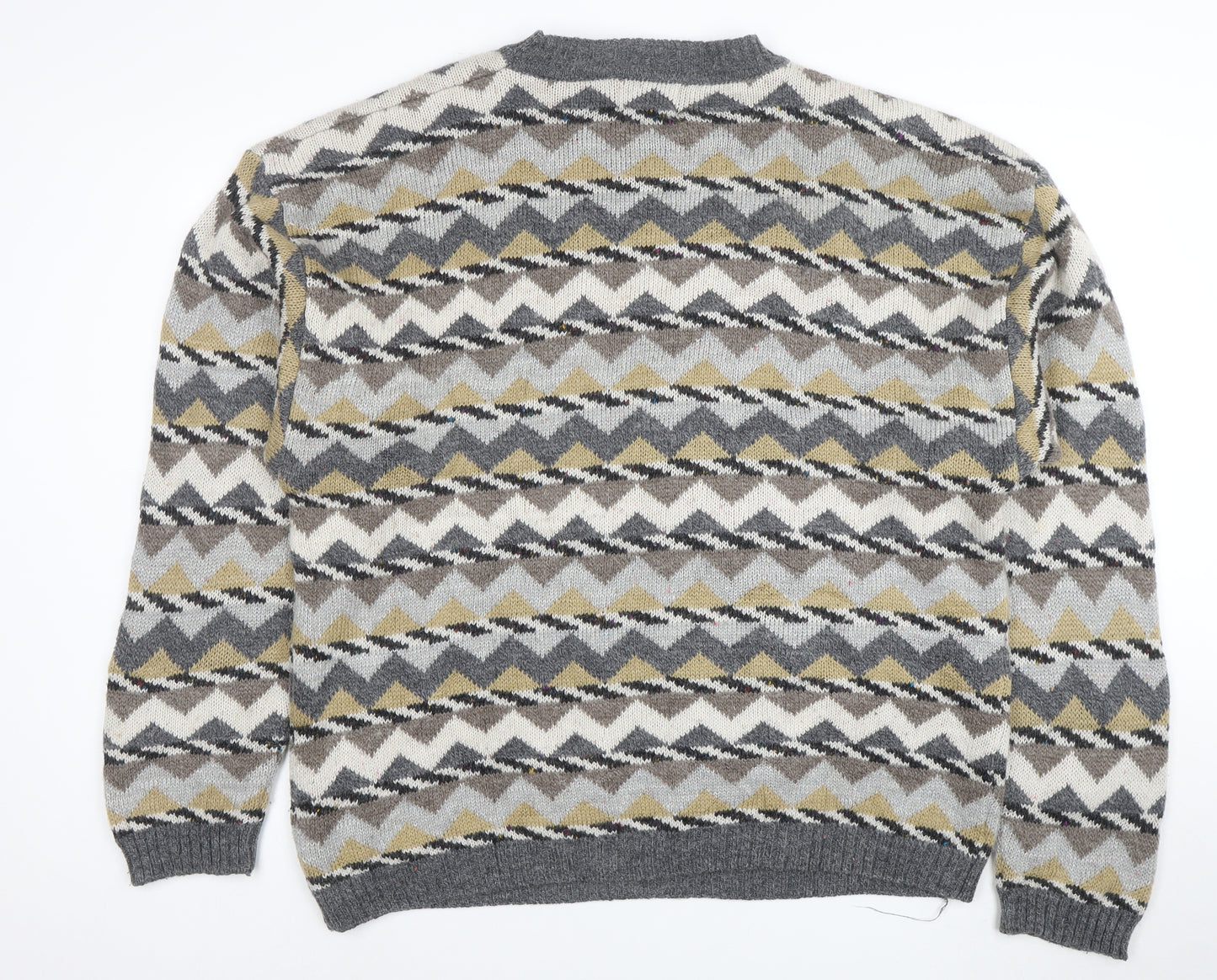Great Lakes Country Men's Grey XL Geometric Wool Blend Retro Jumper