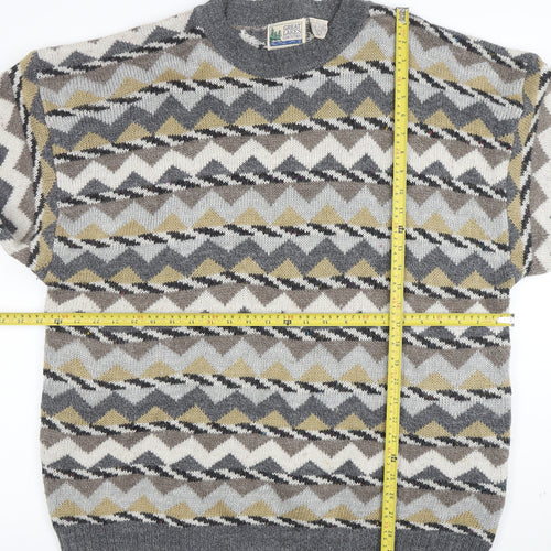 Great Lakes Country Men's Grey XL Geometric Wool Blend Retro Jumper
