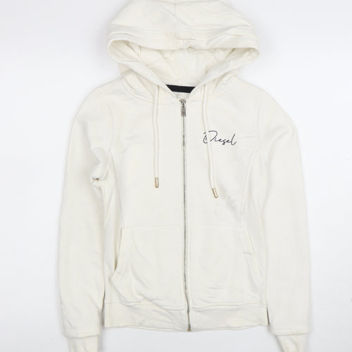 Diesel Womens Ivory Full Zip Hoodie XS Cotton Blend Casual