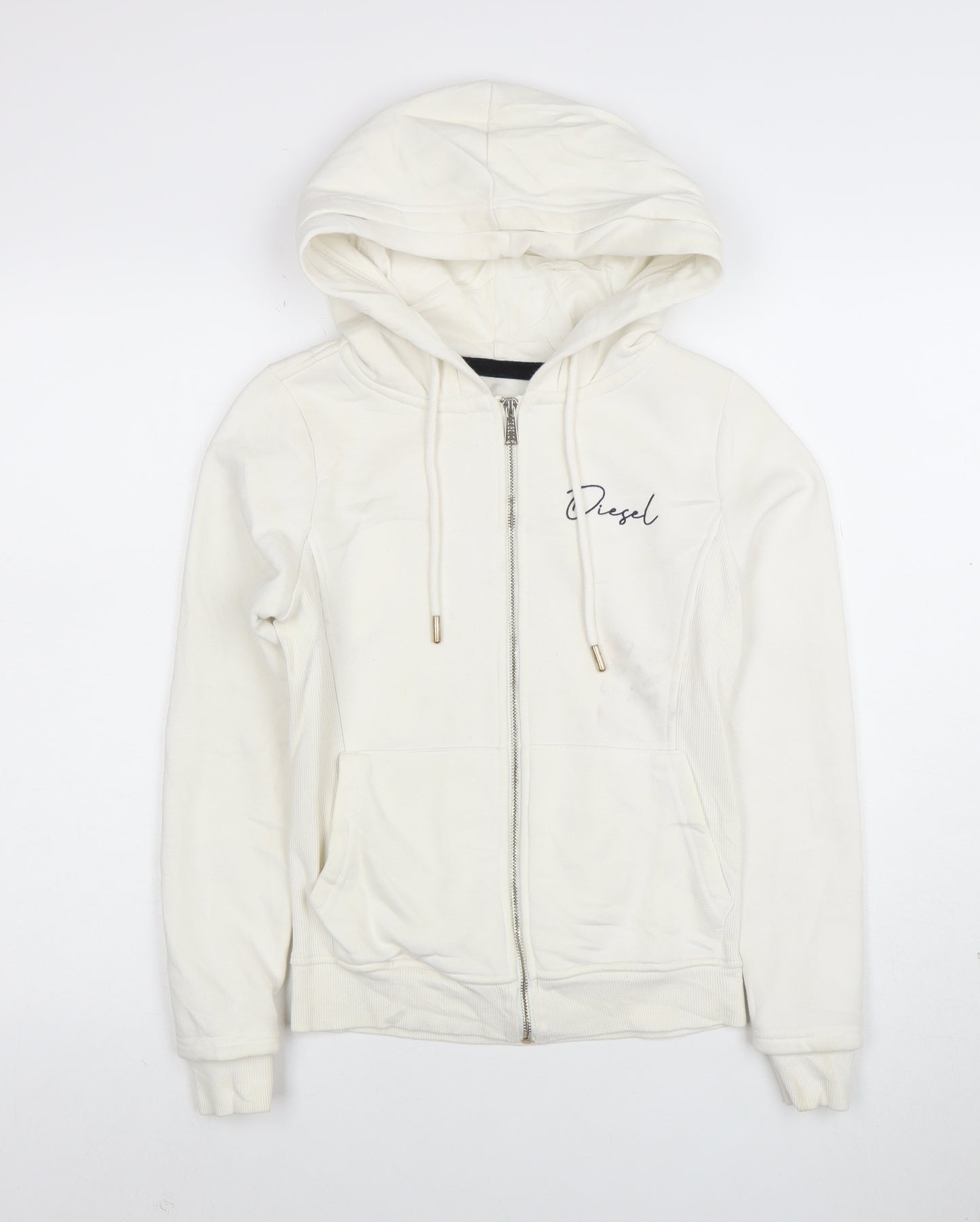 Diesel Womens Ivory Full Zip Hoodie XS Cotton Blend Casual