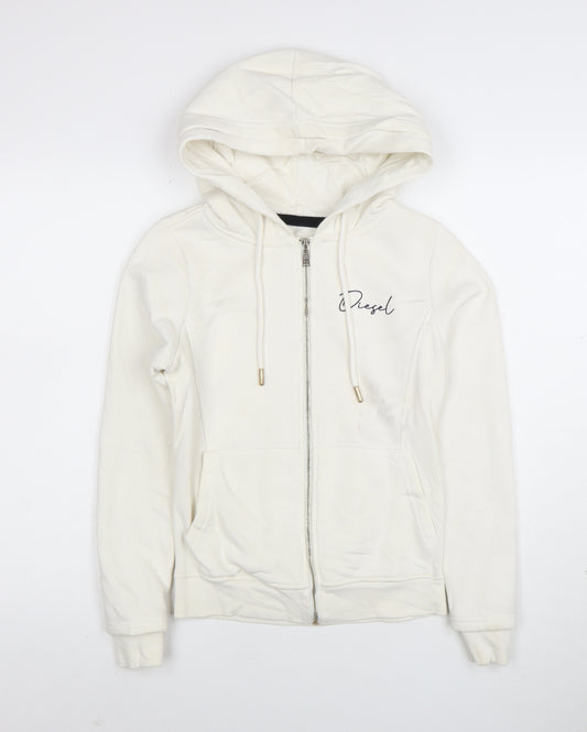 Diesel Womens Ivory Full Zip Hoodie XS Cotton Blend Casual