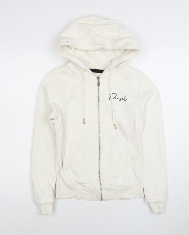 Diesel Womens Ivory Full Zip Hoodie XS Cotton Blend Casual