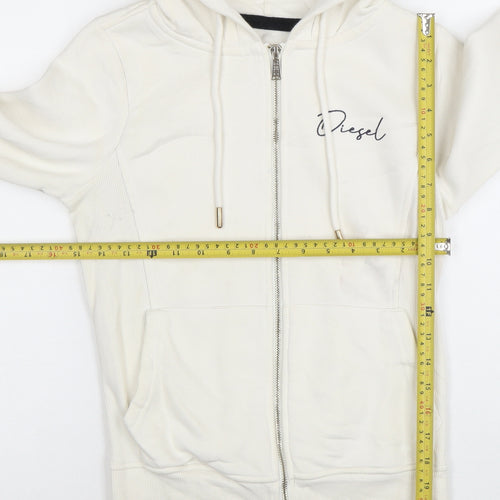 Diesel Womens Ivory Full Zip Hoodie XS Cotton Blend Casual