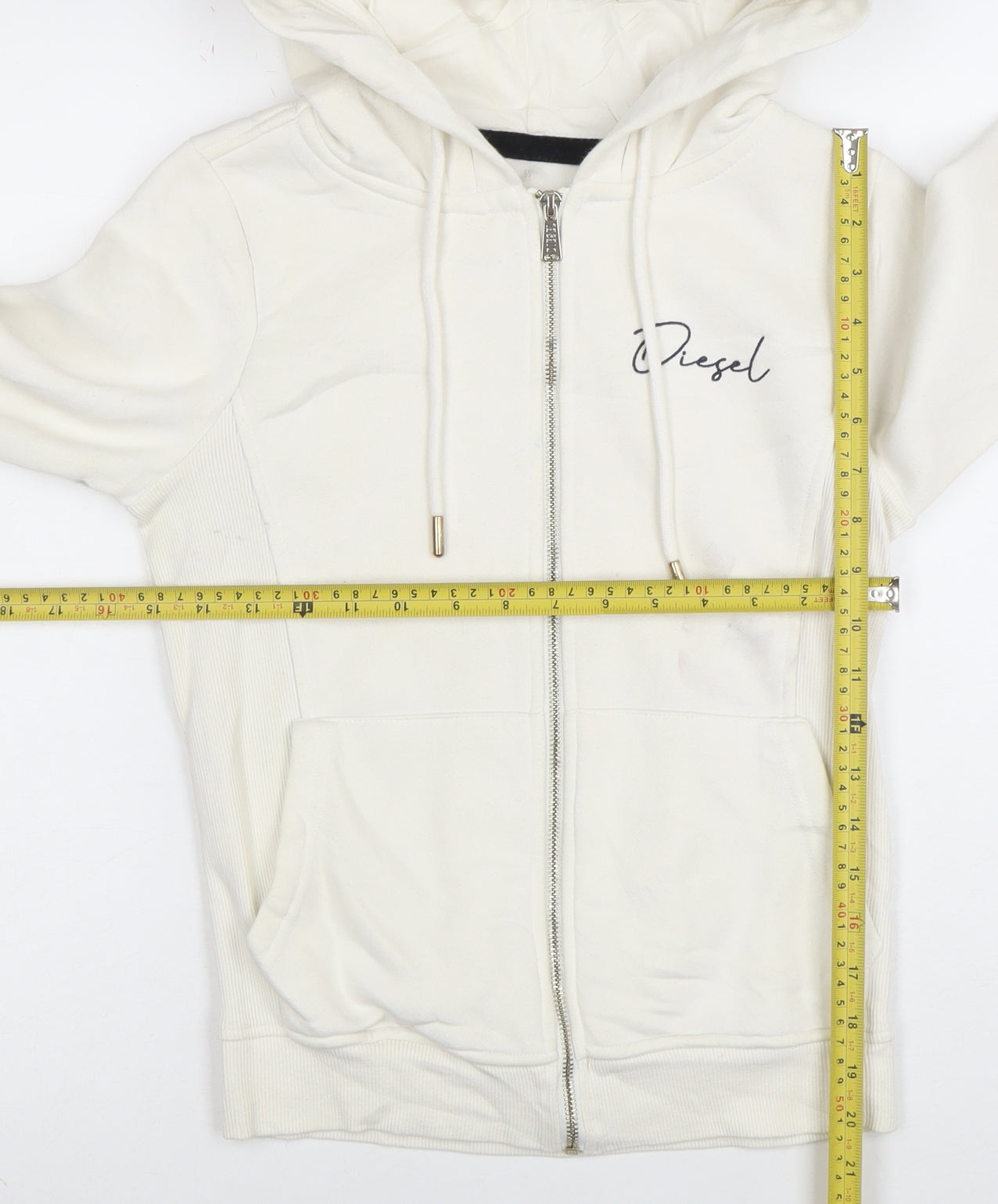Diesel Womens Ivory Full Zip Hoodie XS Cotton Blend Casual