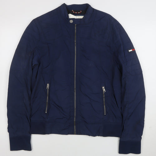 Tommy Jeans Men Blue S Bomber Jacket Polyester Stand-Up Collar