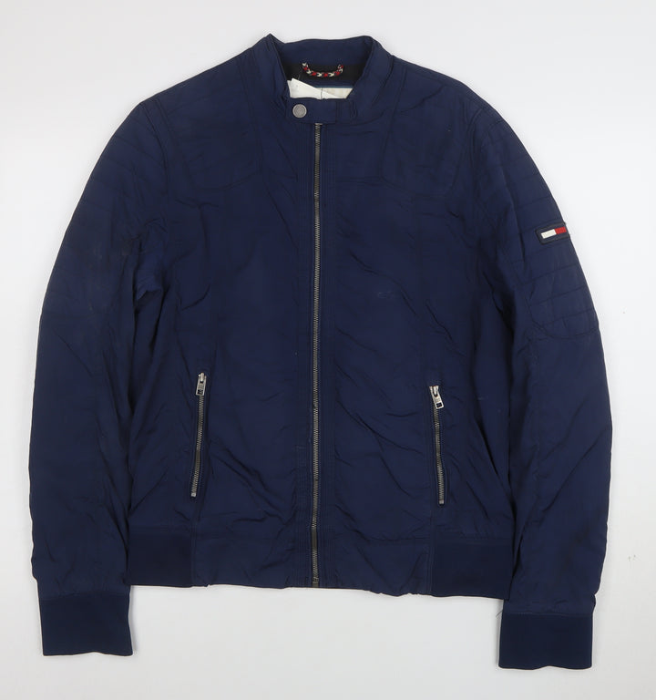 Tommy Jeans Men Blue S Bomber Jacket Polyester Stand-Up Collar