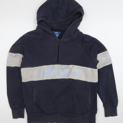 Adidas Womens Navy 1/2 Zip Hoodie Size 12 Cotton Blend Pullover