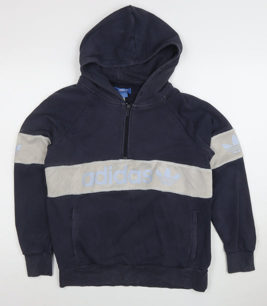 Adidas Womens Navy 1/2 Zip Hoodie Size 12 Cotton Blend Pullover