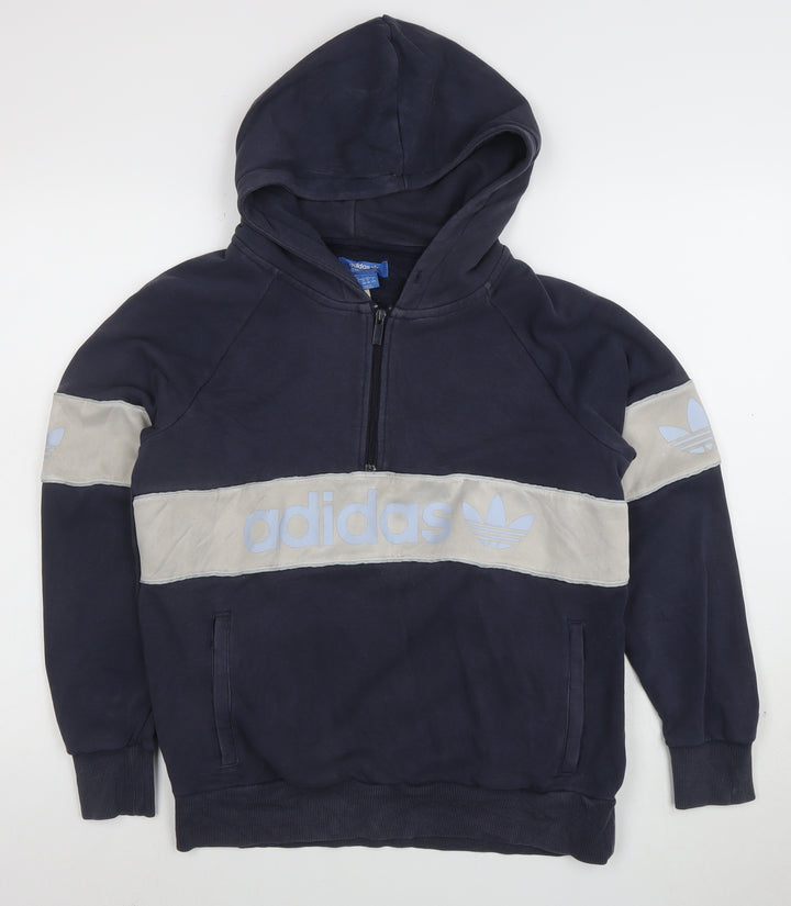 Adidas Womens Navy 1/2 Zip Hoodie Size 12 Cotton Blend Pullover