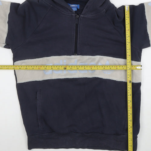 Adidas Womens Navy 1/2 Zip Hoodie Size 12 Cotton Blend Pullover