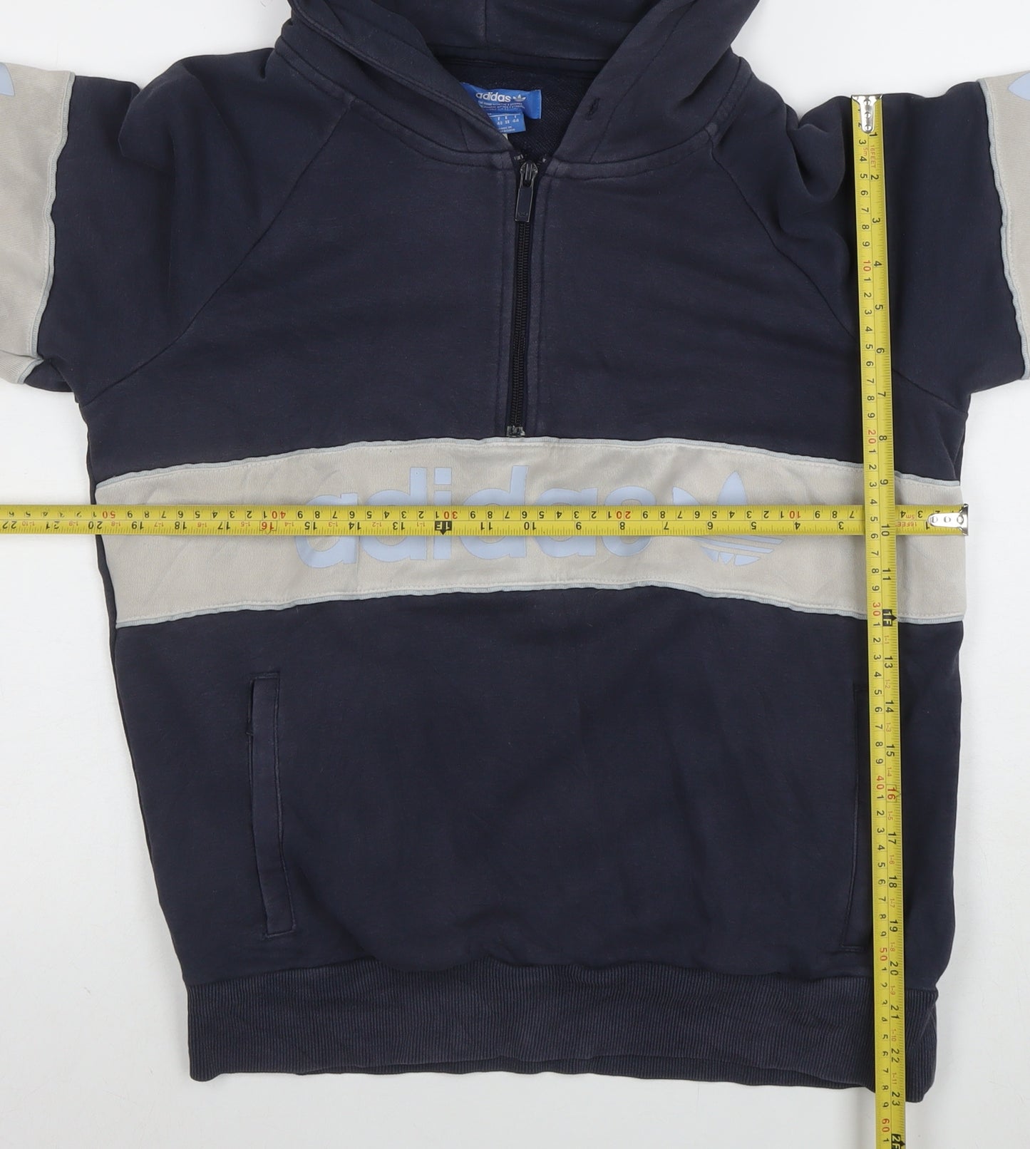 Adidas Womens Navy 1/2 Zip Hoodie Size 12 Cotton Blend Pullover