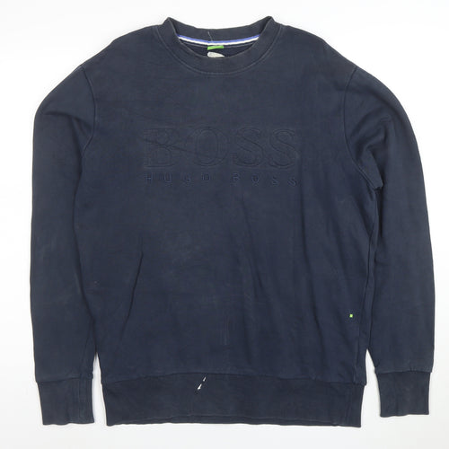 Hugo Boss Men's Blue Embroidered Logo Crew Neck Sweatshirt L